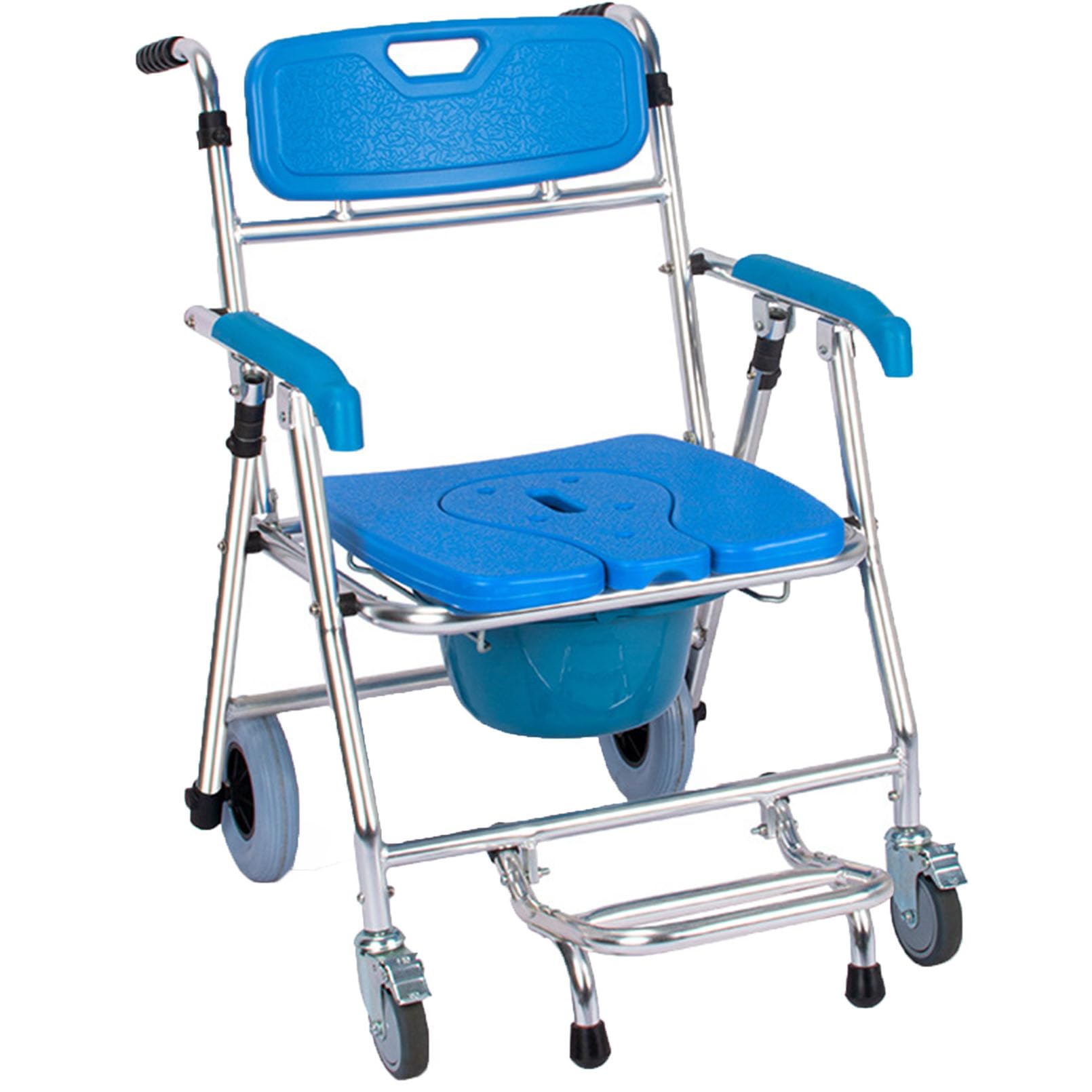 Folding Toilet Chair for Elderly, Toilet Chair with Wheels and Non-Slip Pedals, Wheelchair with Toilet for Elderly Patients and Pregnant Women