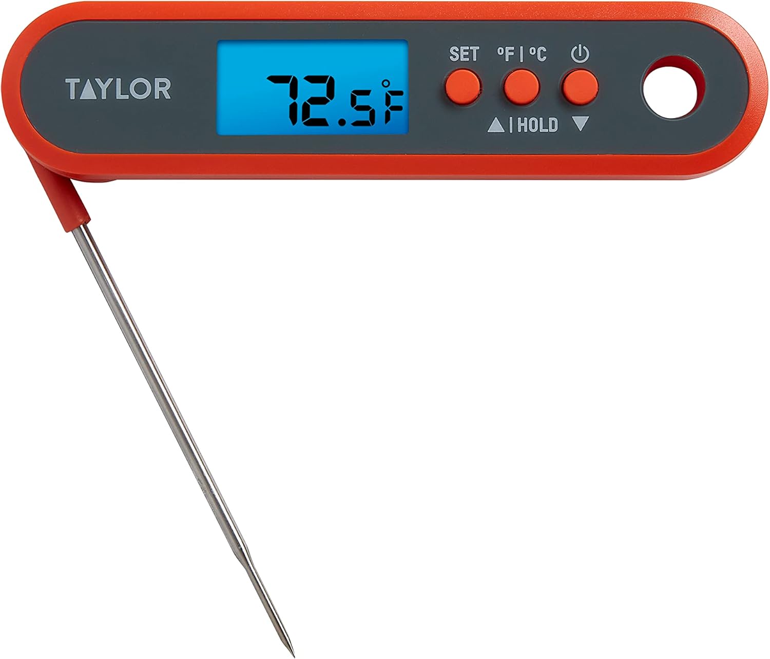 Taylor Digital Waterproof Food Meat and Candy Thermometer, with a Folding Probe, programmable presets, Backlit Display, andIncludes 2 AAA Batteries