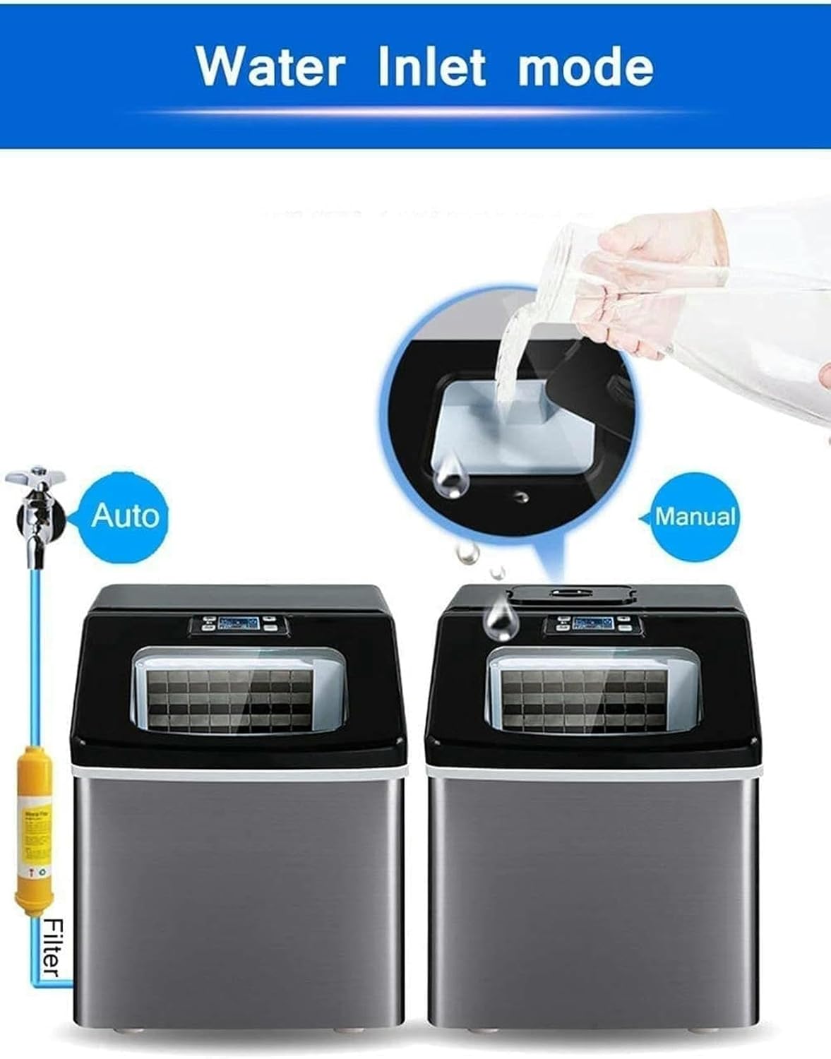 Ice Maker Machine Countertop, 40LBS/24H, 24 Clear Ice Cubes in 13 Mins, Auto Self-Cleaning, LCD Display, Compact Portable Ice Maker with Scoop and Basket for Home/Office/Kitchen/Bar