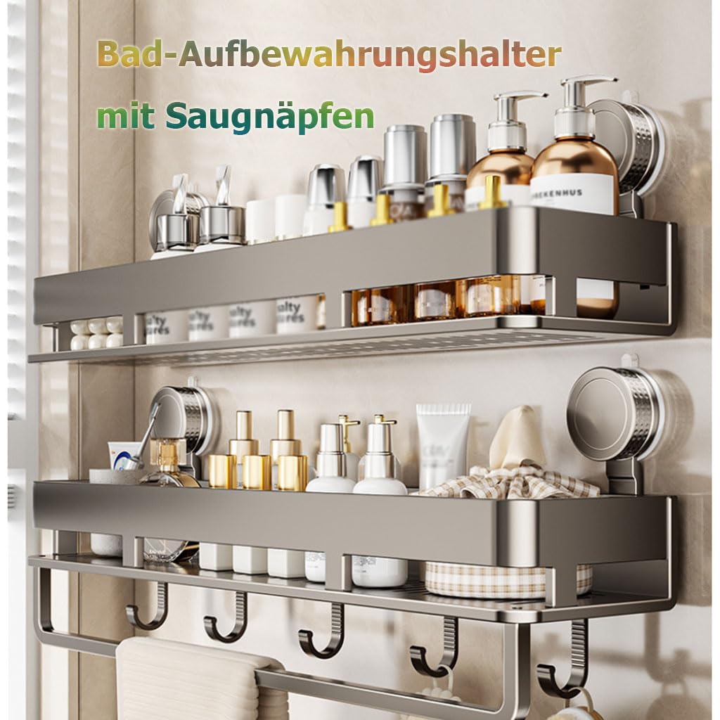 Mensola da Doccia Senza Fori con Ventosa, scaffale da Bagno con Fondo di Scarico, portasciugamani in Metallo, organizzatore da Bagno per lavabo, Doccia e Cucina,C,50cm