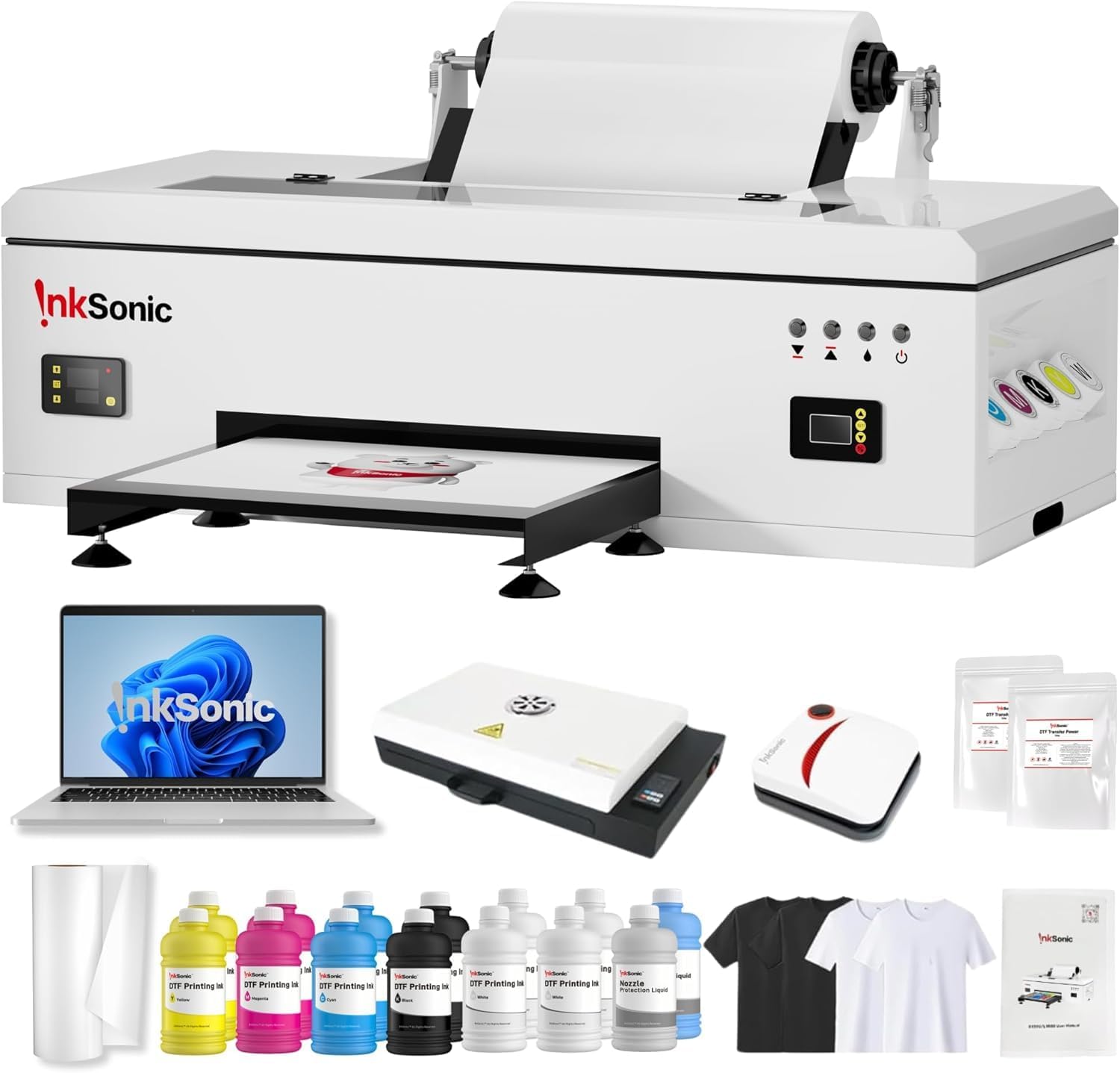 InkSonic L1800 DTF Printer Machine, A3 T-Shirts Printing Machine with Oven & Laptop, Direct to Film, Heat Transfer DTF Kit for Clothing Design, 13" Print Width, Suitable for Cotton, Denim, Canvas