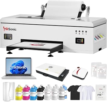 آلة طباعة InkSonic L1800 DTF، آلة طباعة قمصان A3 مع فرن وكمبيوتر محمول، مباشرة إلى الفيلم، مجموعة DTF لنقل الحرارة لتصميم الملابس، عرض طباعة 13 بوصة، مناسبة للقطن والدنيم والقماش