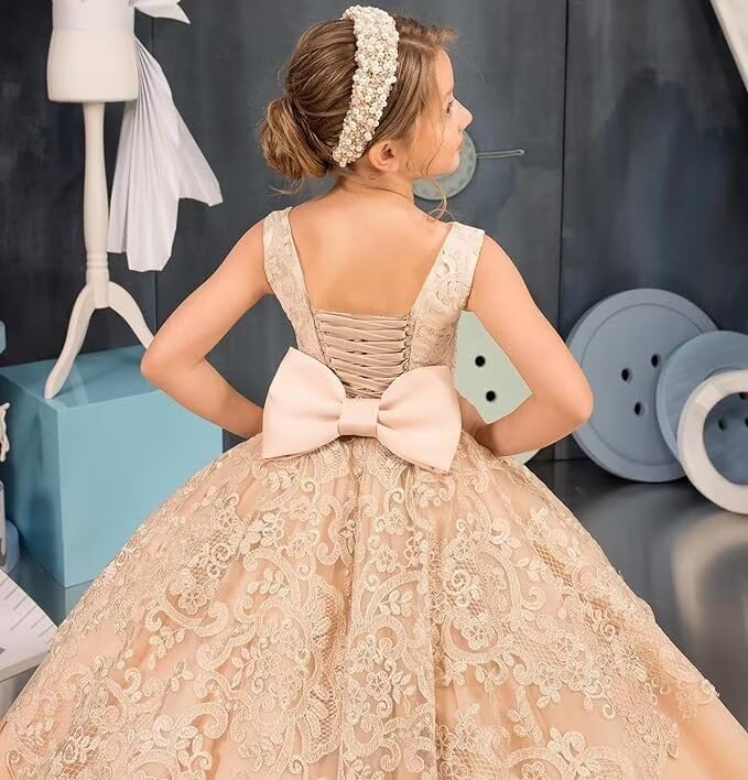Flower Girl Dresses for Wedding Lace Appliques Pagean Dresses Girls Party Ball Gown3
