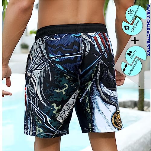 PAJUYE Mens Swim Trunks Beach Shorts - Swimming Shorts with Mesh Liner and Zipper Pocket Quick Dry UPF 50+2