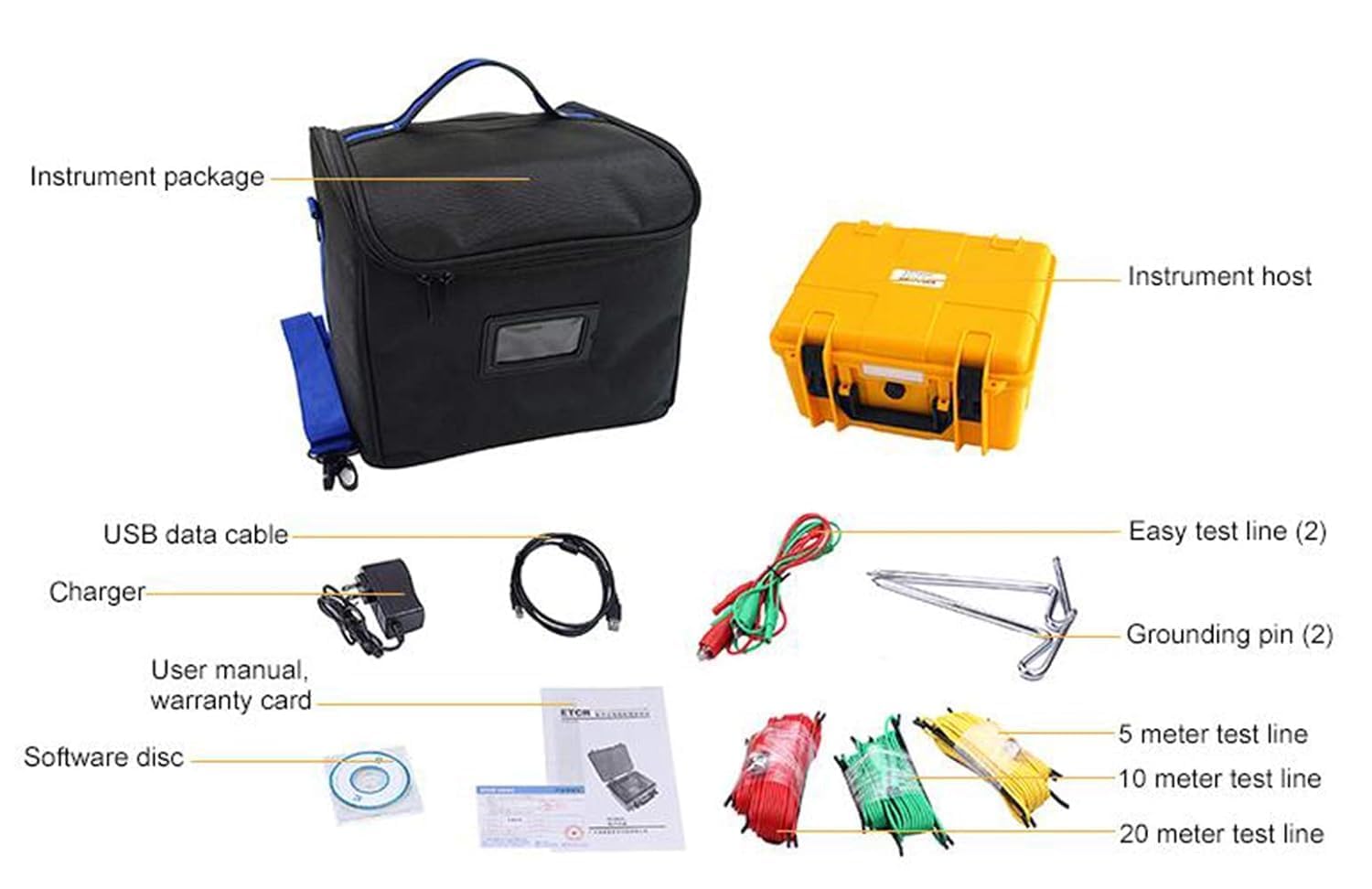 Digital Ground Resistance Tester 3 Pole Earth Resistance Tester Meter with Range 0.01Ω to 2000Ω Resolution is 0.01Ω for Electrical Equipment Rechargeable Lithium Battery