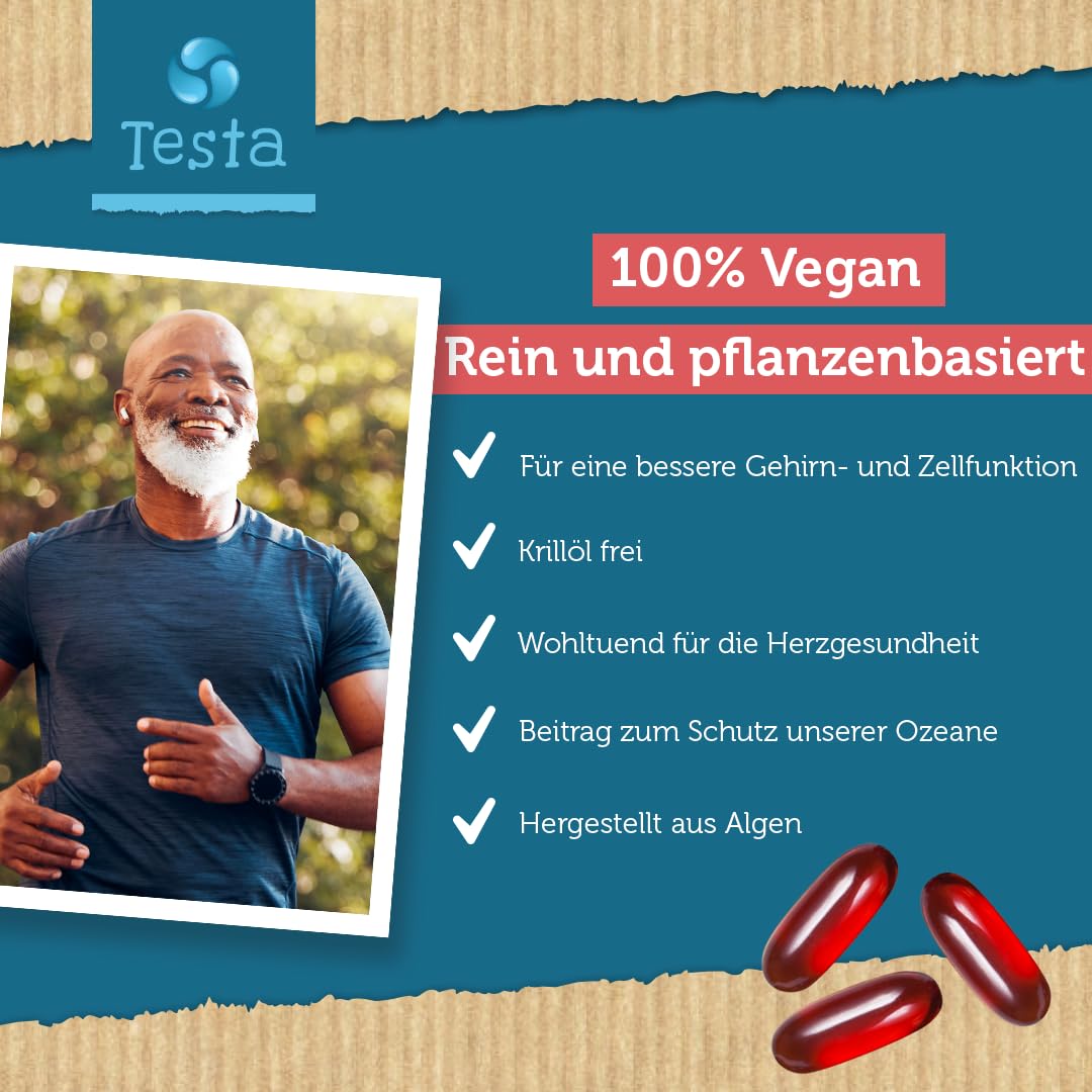 Pflanzliche Krillöl Kapseln - 2X mehr Omega-3 als Krill Öl - DHA 280mg, EPA 160mg, Astaxanthin 1500mcg + Phospholipide 230mg - Beste Absorption - Gut für Gehirn, Augen und Gelenken - 60 Kapseln (1)