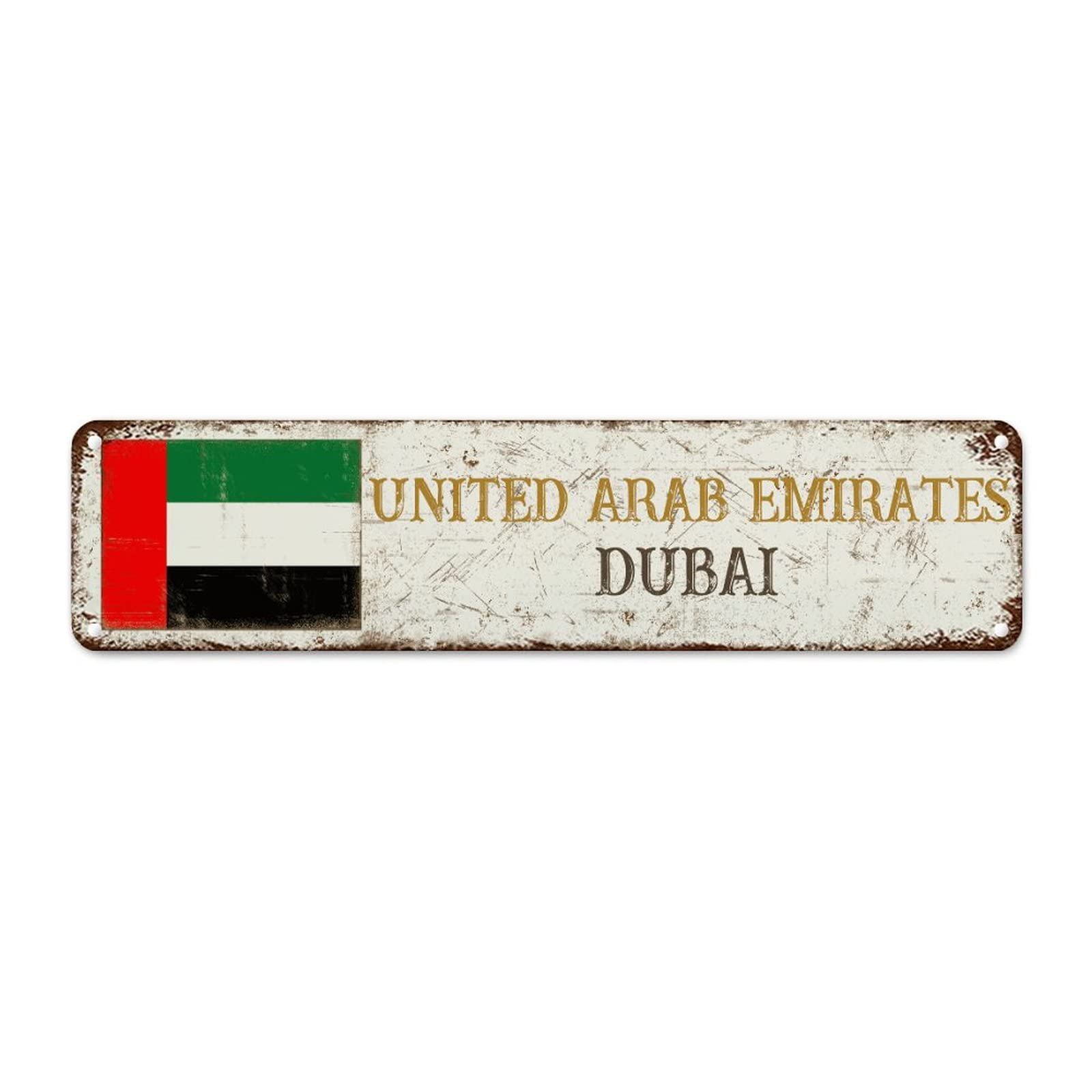 WoGuangis United Arab Emirates Flag Aluminum Metal Sign Dubai City Souvenir Metal Wall Sign Country Souvenir Gift National Flag Retro Vintage Wall Sign for Kid Room Living Room 12X3In