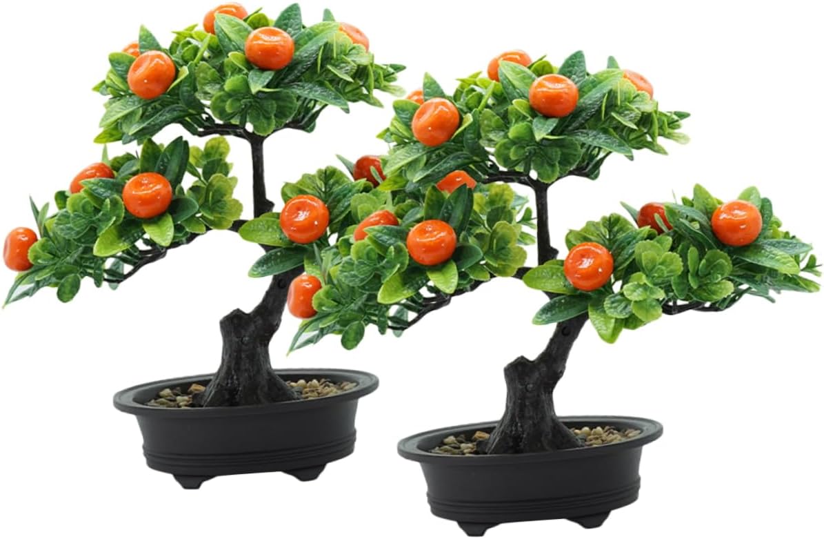 LIFKOME 2pcs Potted Artificial Fruit Tree Decor Simulation Bonsai Plant Lifelike Fruits Indoor Home Table Decoration for Bedroom and Office