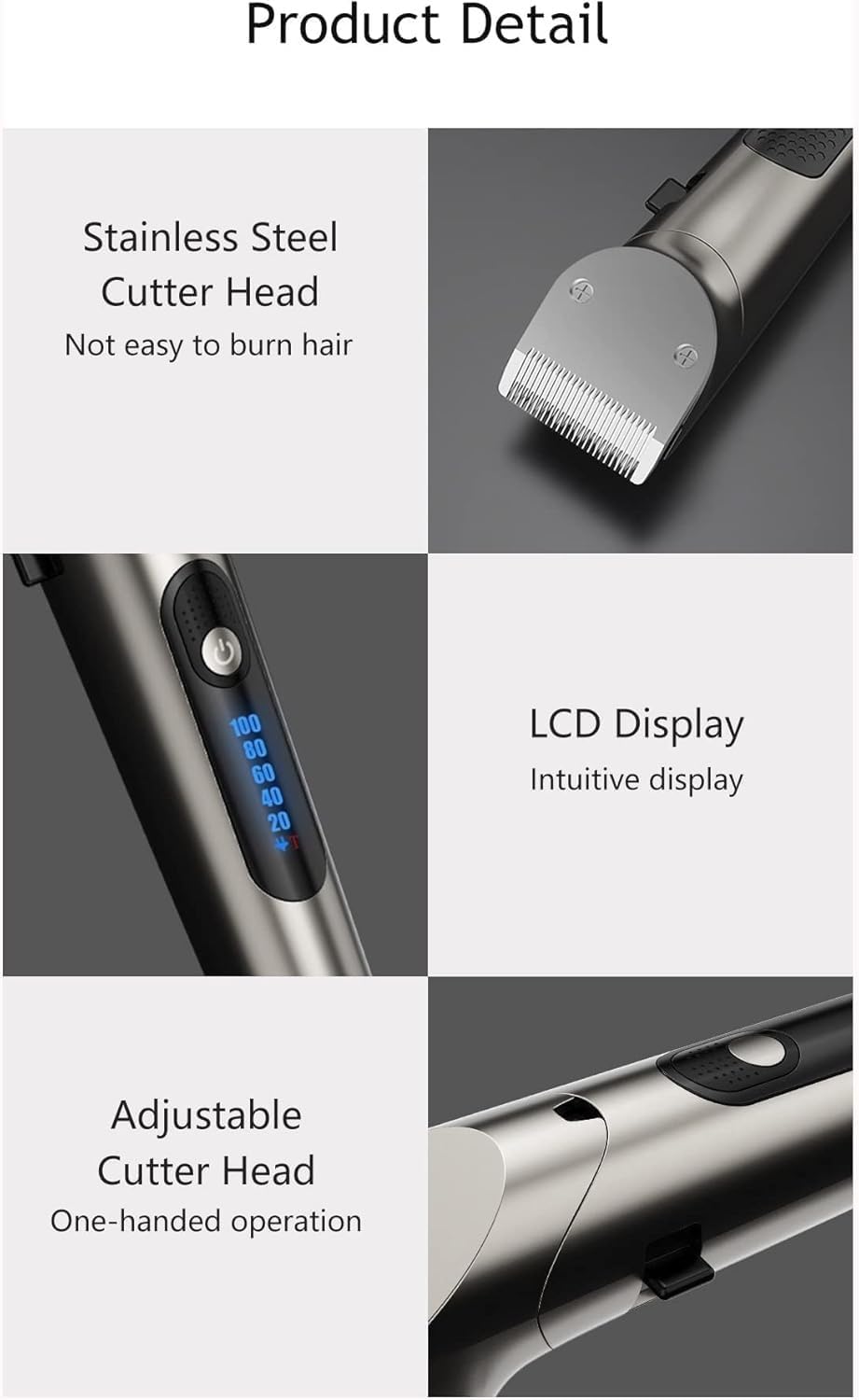 Hair Clipper Professional Electric Trimmer with LED Screen Washable Rechargeable Men Strong Power Steel Cutter Head