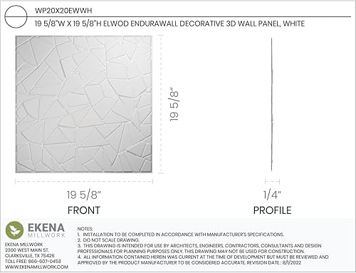 Miniatura 2 de Ekena Millwork WP20X20EWWH 19 5/8 pulgadas de ancho x 19 5/8 pulgadas de alto Elwod EnduraWall Decorativo 3D Panel de pared cubre 2.67 pies cuadrados