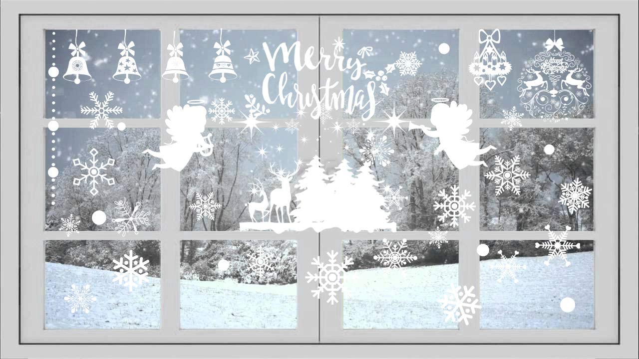 Lot De 6 Feuilles D'Autocollants Statiques Flocons De Neige - Déco Fenêtre Noël, PVC, Double Face - 5