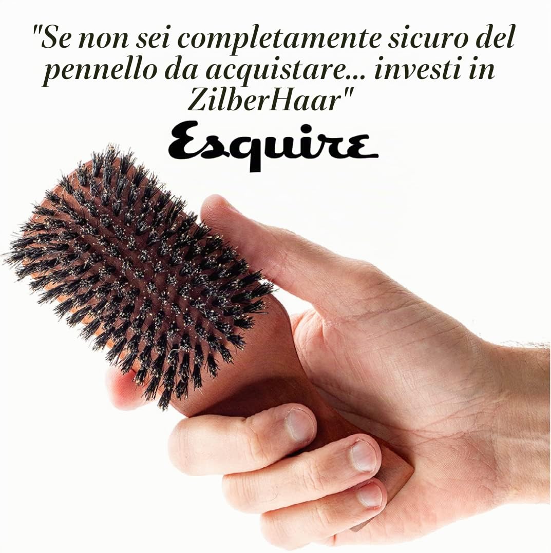 ZilberHaar - Spazzola da Barba e Capelli per Uomo Major - Setole Cinghiale Rigide e Legno di Pero - Per Tutti i Tipi di Barba e Capelli - Perfetta per Peli Spessi o Sottili - Prodotta in Germania
