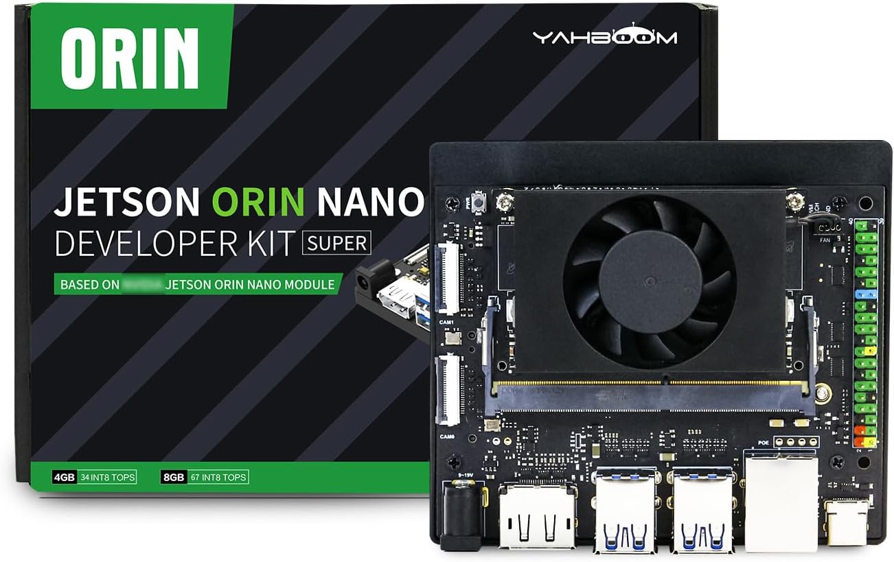 Yahboom Jetson Orin Nano Super 8GB Development Kit 67 Tops IMX219 CSI Camera+Jetson Case + Development Board Ubuntu 22.04 ROS2 Data (Orin Nano 8GB Basic Kit)