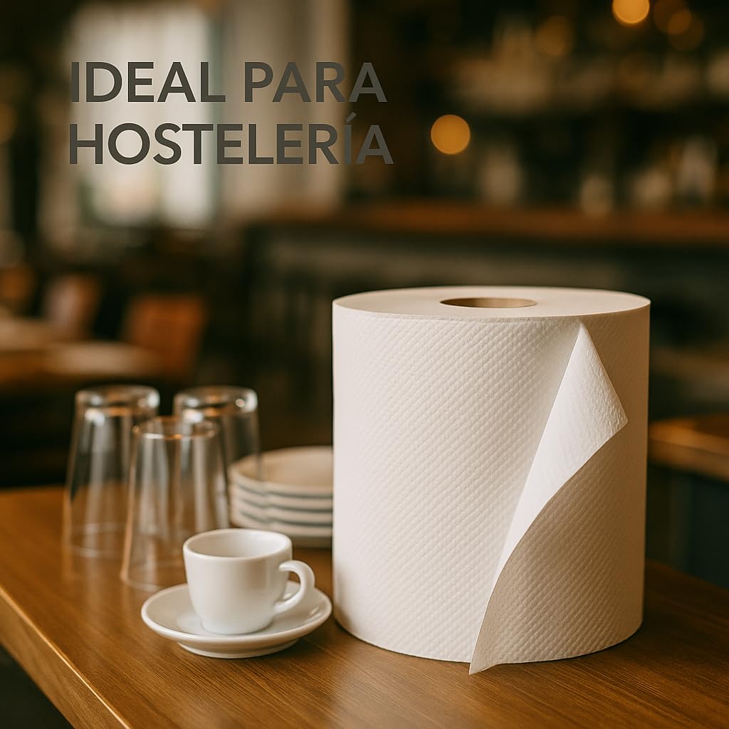6 Rollos de Papel Industrial Bobina Papel Secamanos Toallas Desechables Secamanos Alta Absorción Bobina Industrial Grande Mecha Doble Capa Rollo Cocina Servilletas 90m 450 Servicios (6, 600)