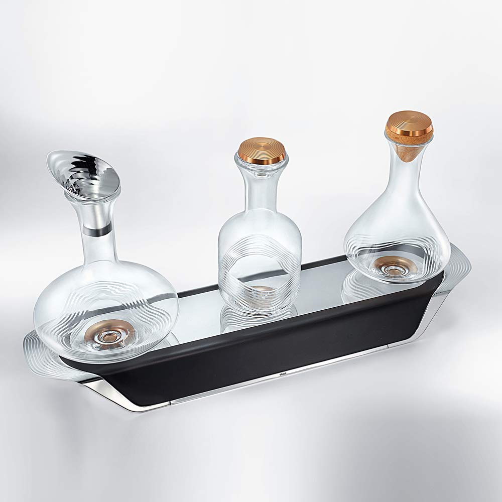 Trilogy Bar | 3 Alchohol decanters with Base | Made of Wood and Zamak | Barware | Color - Walnut 4