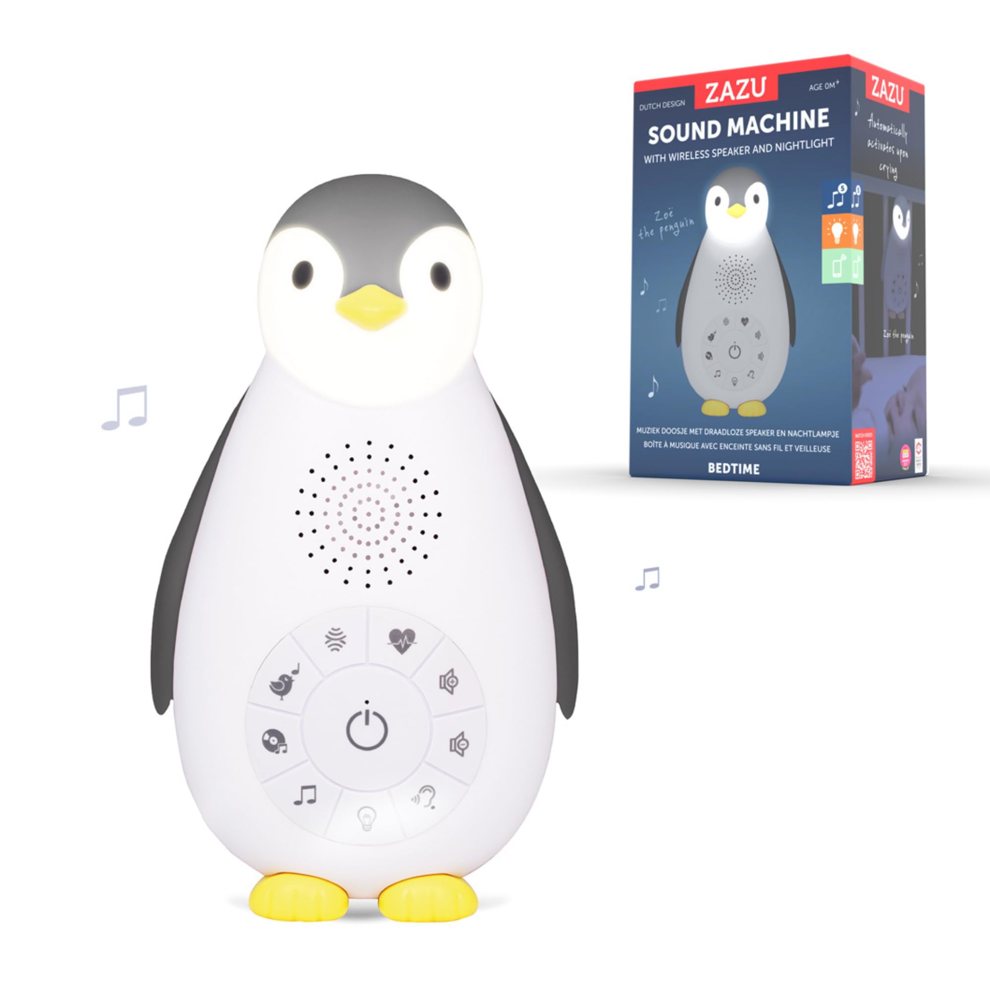 ZAZU Boîte a Musique Veilleuse Bluetooth Zoe Le Pingouin Gris