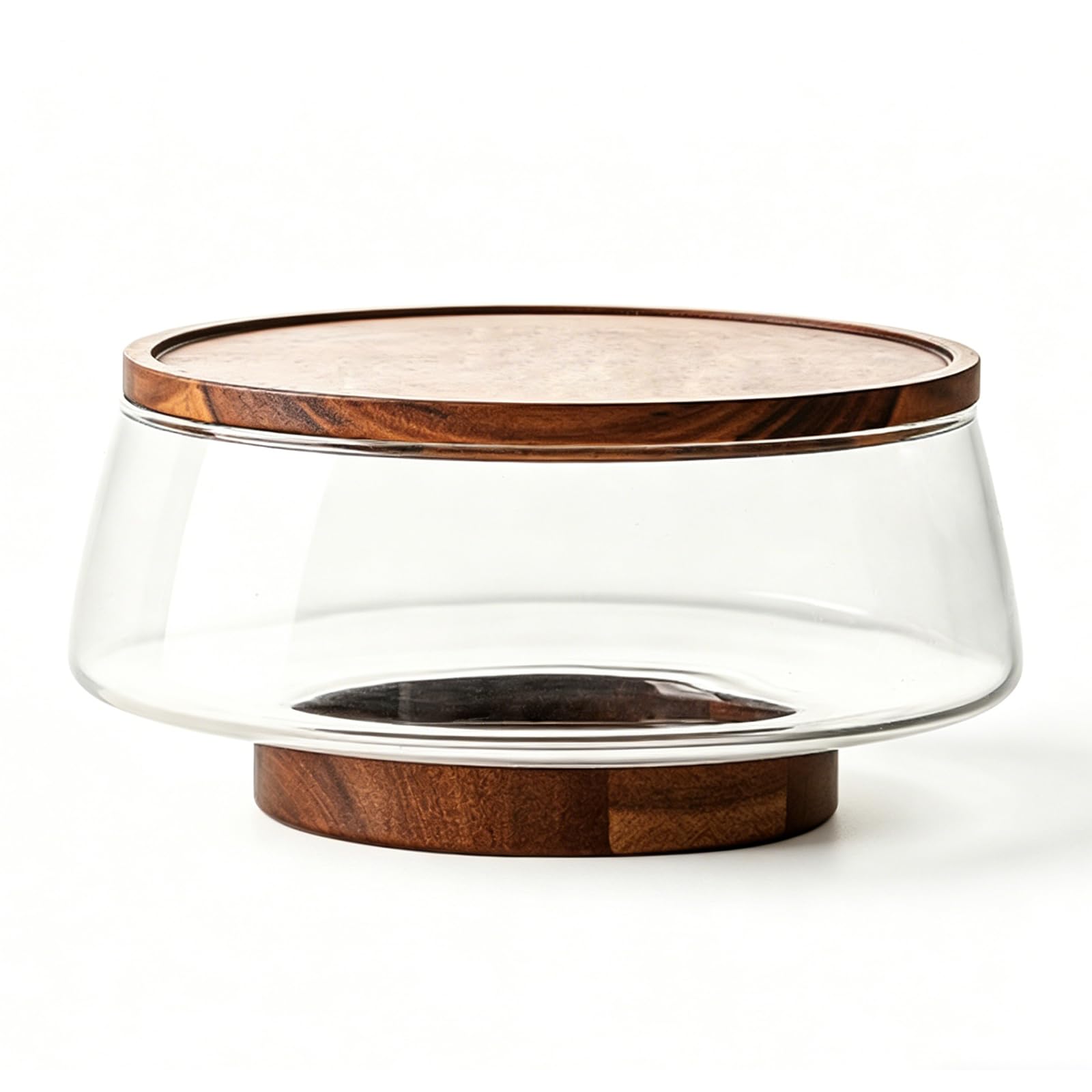 Salatschüssel-Set aus Glas mit Rührlöffeln und Gabel, Holzboden für verbesserte Stabilität, großes Fassungsvermögen, Design für Küche und Partys, Streifenmuster, ohne Deckel