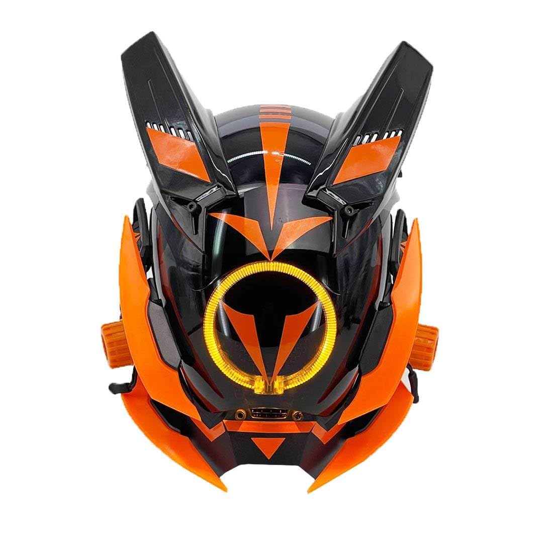 Joytopiaminds Full-Face Mask, Steampunk Mask with LED Light & Horns, Rechargeable Futuristic Costume Prop with Air Knives for Halloween, Cosplay & Costume Parties
