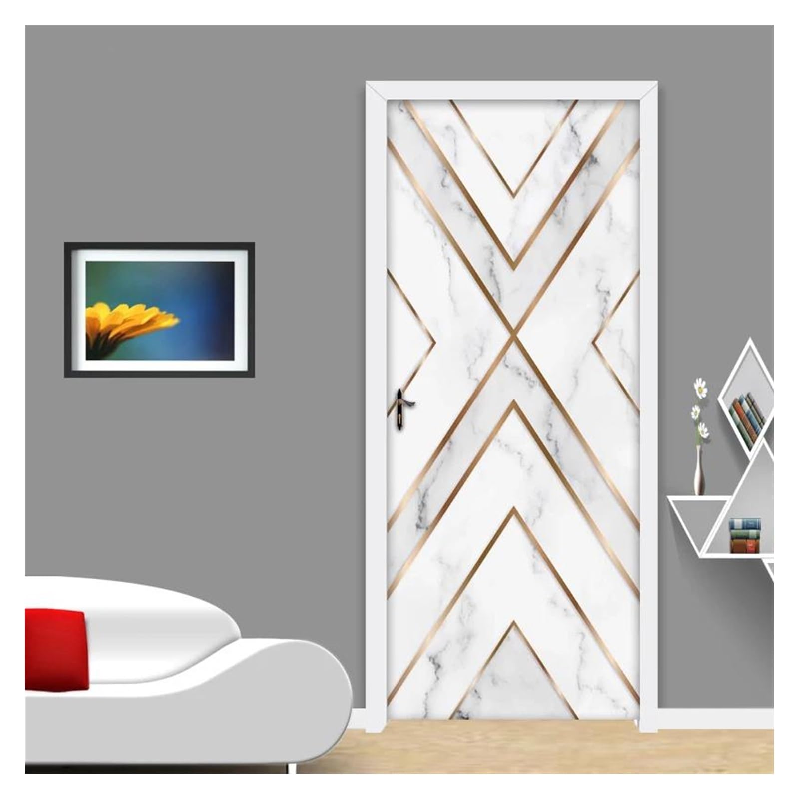 Sticker de porte 3D trompe-l'œil 77x200cm en papier peint auto-adhésif imperméable pour salon