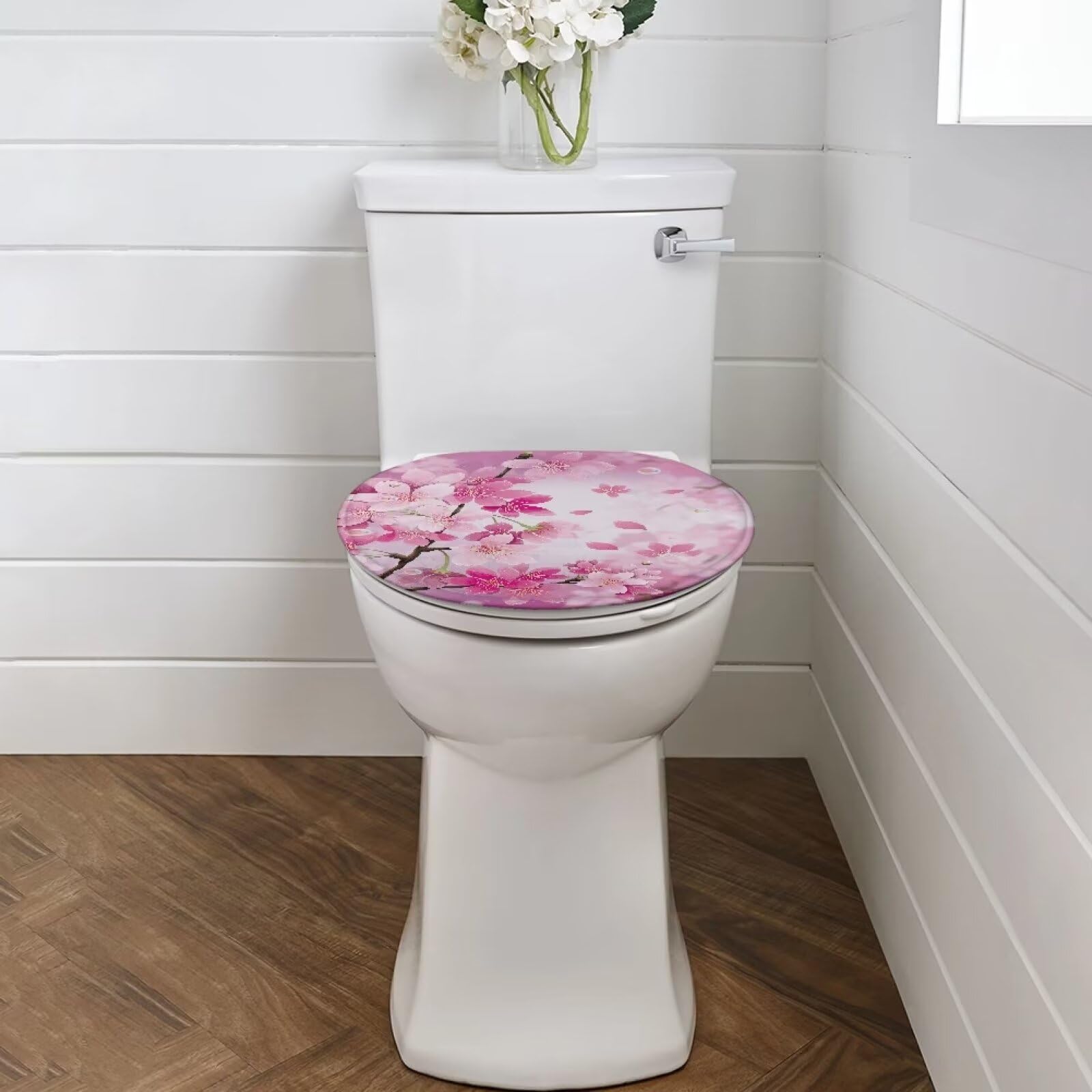 TODIYADDU Pink Cherry Blossoms Toilet Lid Covers for Bathroom Trendy Toilet Seat Lid Cover Washable Toilet Protector Cover Fits Most Toilet Lids Decor Accessories Universal Fit Bathroom Decor