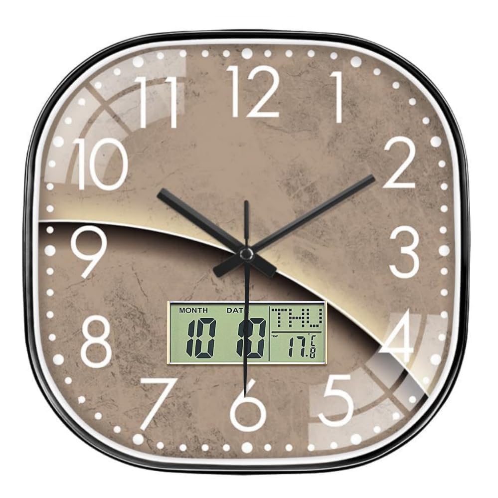 Image of Ash & Roh 12 Inch Silent Quatrz and Non-Ticking Wall Clock with Easy to Read Number and Analog Display Stylish & Decorative Design for Office, Living Room, Bedroom (Venus Digital Square)