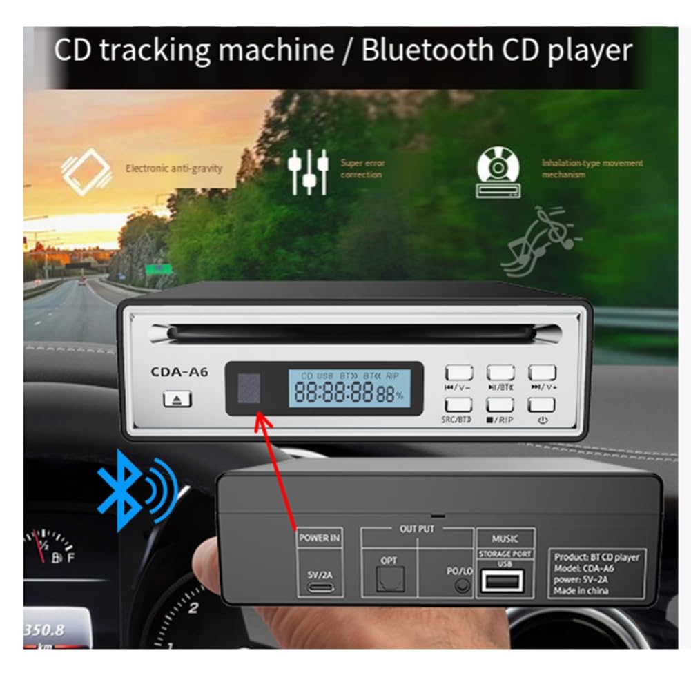 Hi-Fi-CD-Ripper-Player mit One-Touch-WAV-Ripping-Funktion, Bluetooth-Konnektivität, USB-Unterstützung und Optischen/AUX-Ausgängen