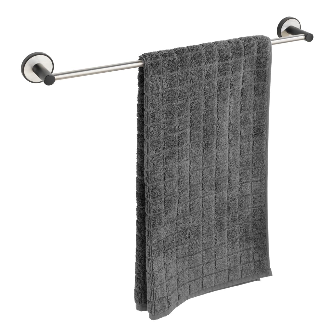 WENKO Toallero Uno Udine con UV-Loc®, soporte de pared para toallas de acero inoxidable cepillado y lacado en negro mate, fijación sin taladrar con sistema adhesivo UV-Loc®, 61 x 5 x 7 cm