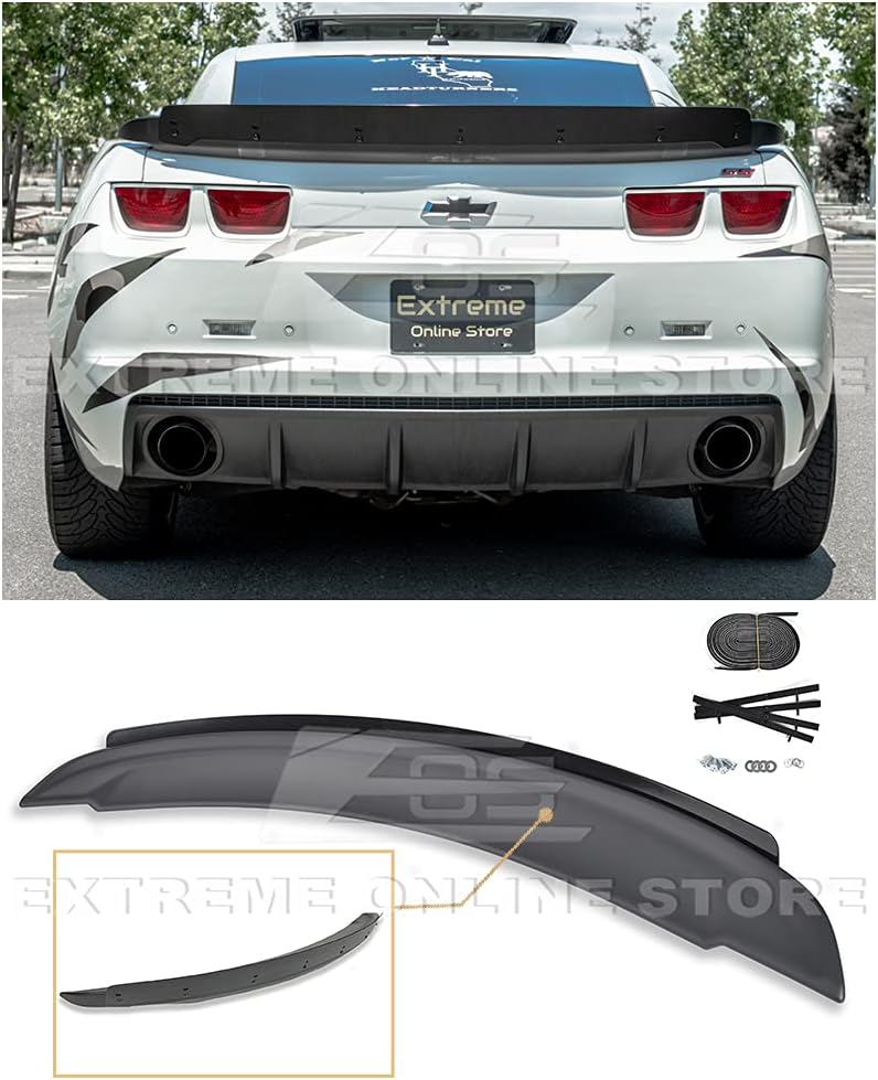 for 2010-2013 Chevrrolet Camaro | EOS ZL1 Style Rear Trunk Lid Wing Spoiler with Aluminum Glossy Black Center WickerBill Insert (ABS Plastic - Matte Black)