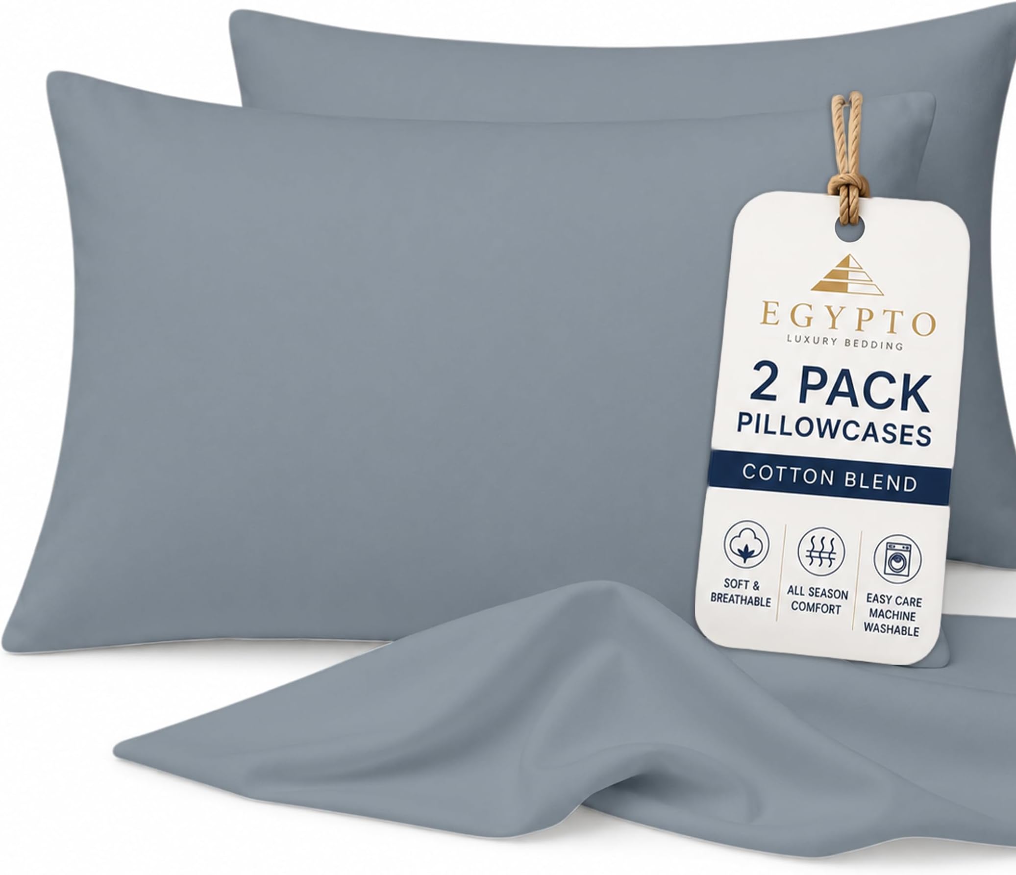 LUXURY GREY PILLOW CASES 2 PACK – SOFT & BREATHABLE PILLOW CASE – WRINKLE-FREE HOUSEWIFE PILLOW COVER – STANDARD UK SIZE – 50cm x 75cm (Grey)