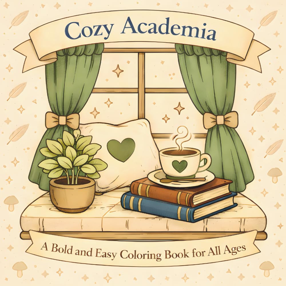 Cozy Academia: A Bold and Easy Coloring Book for All Ages (Cozycore Coloring Book Series)