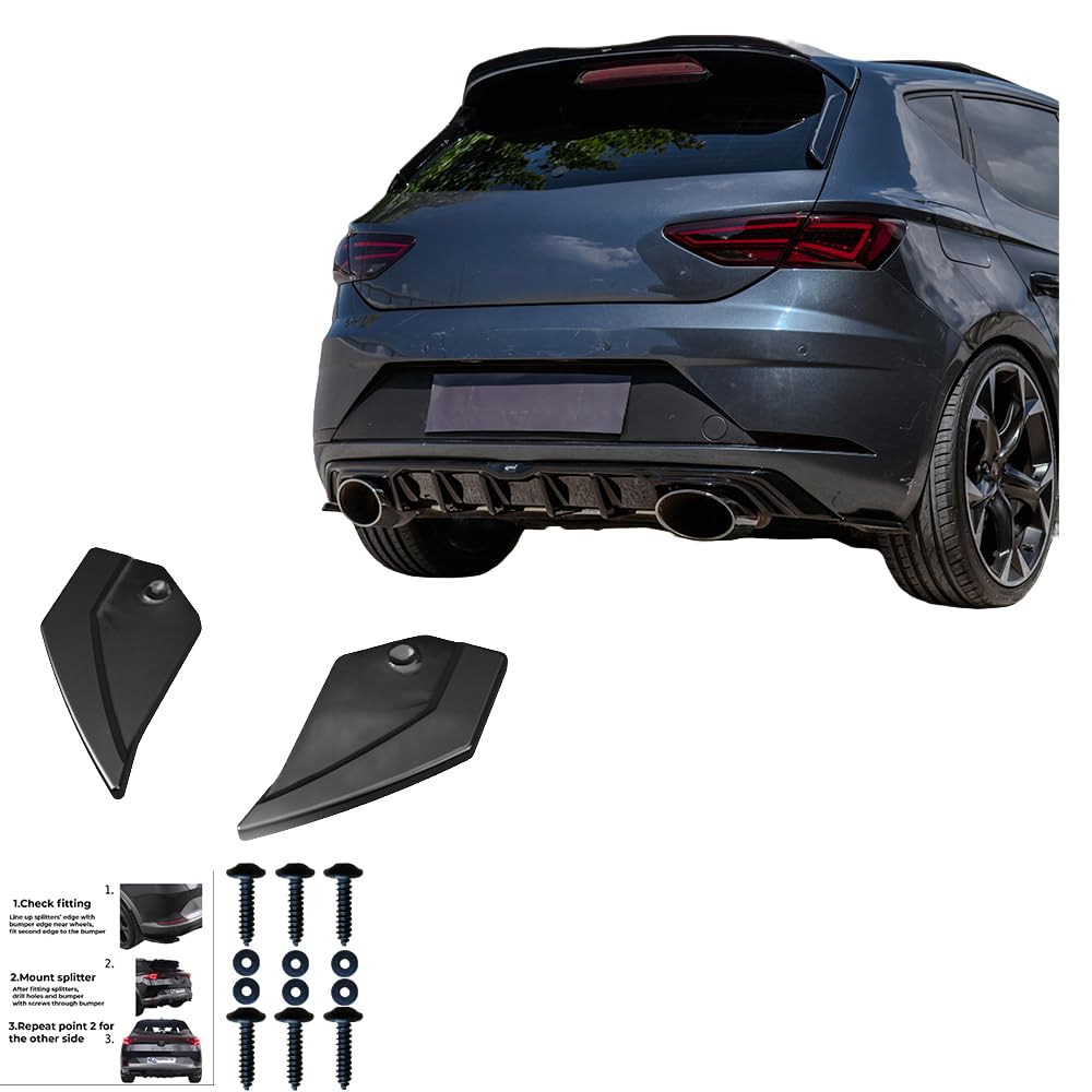 Divisor trasero compatible con Seat Leon FR Leon Cupra MK3 2012 a 2016 2 piezas negro brillante