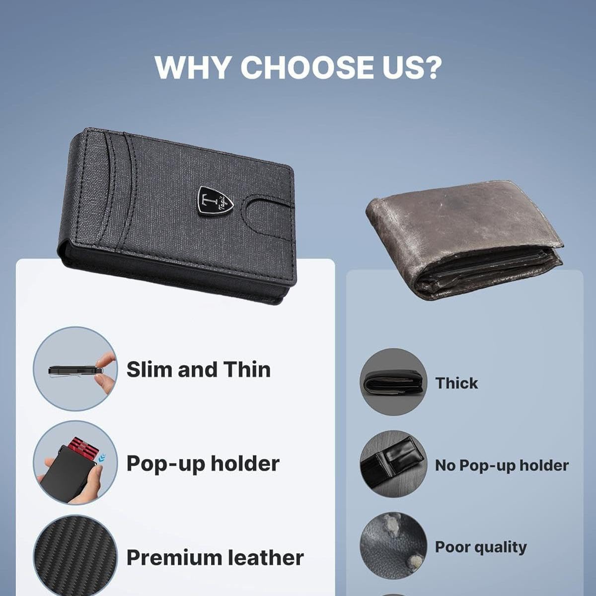 Slim RFID Wallet for Men – Minimalist Bifold with Money Clip & Pop-Up Card Holder, Carbon Fiber Design, Secure RFID Blocking, Stylish Front Pocket Wallet with Gift Box (Jet Black)
