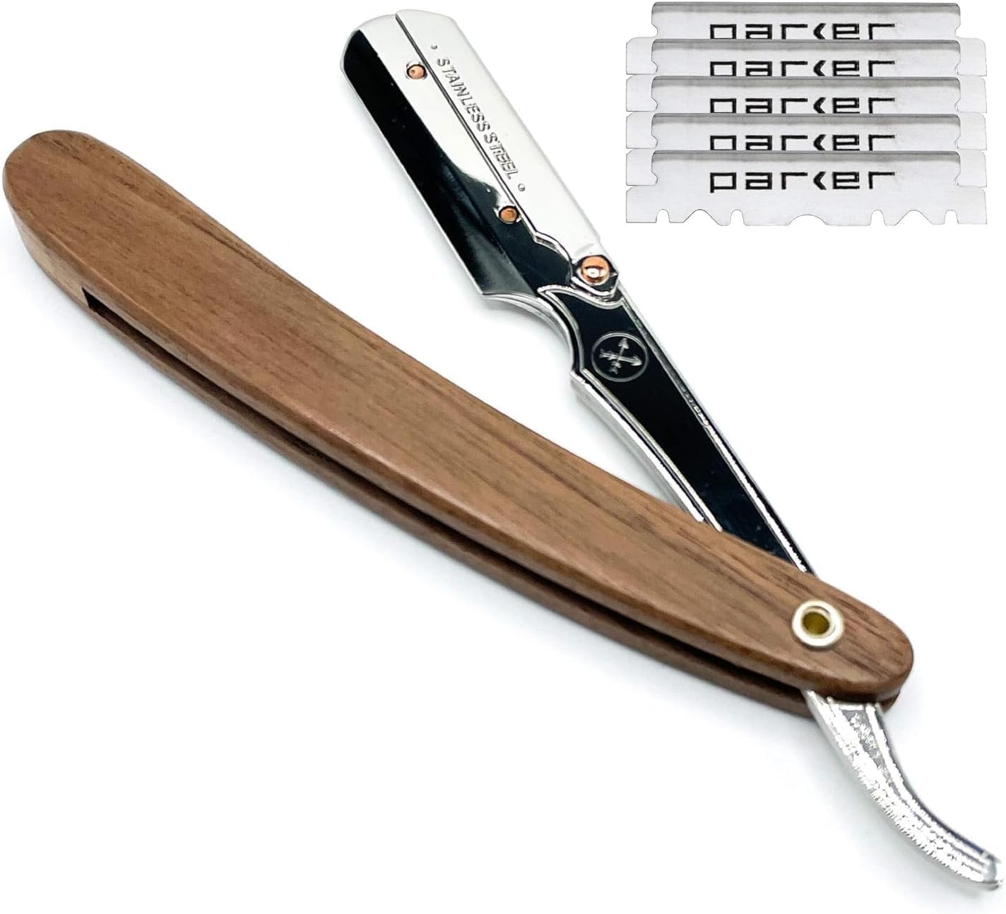 Walnut Wood Handle Professional Barber Straight & 5 blades- for 2019