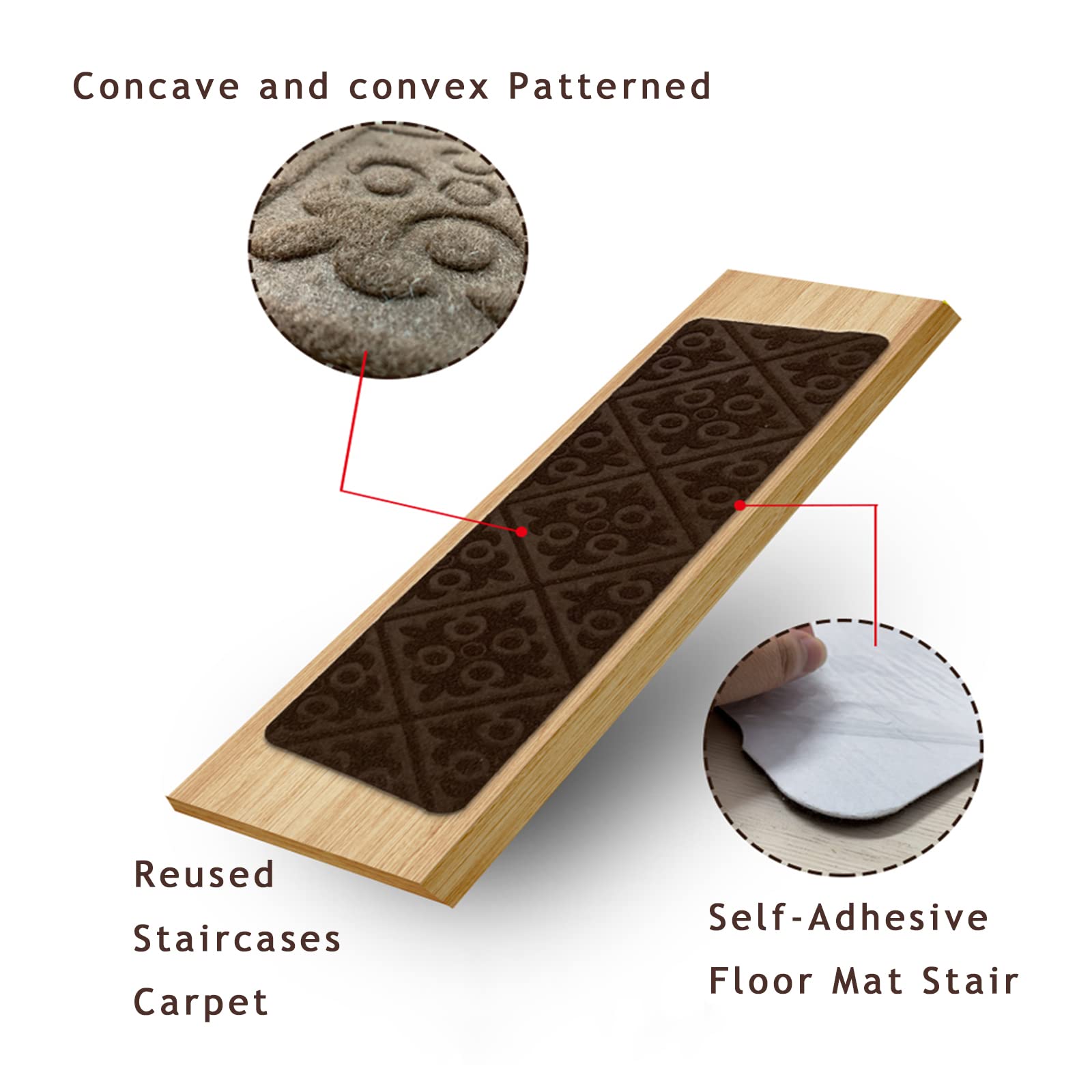 Lot de 27 tapis d'escalier autocollants à poils longs faciles d'entretien et réutilisables Noir