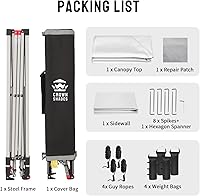 Vista 8 de CROWN SHADES 12x12 Pop Up Canopy Tent Instant Commercial with 150D Silver Coated Fabric Including 1 Removable Sidewall, 4 Ropes, 8 Stakes