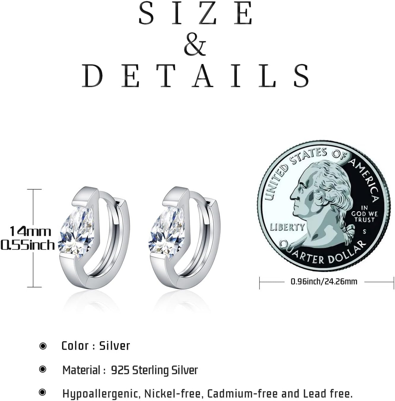 Moissanite Earrings 925 Sterling Silver Moissanite Hoop Earrings Diamond Jewelry Gifts for Women Wife (Teardrop White Gold)