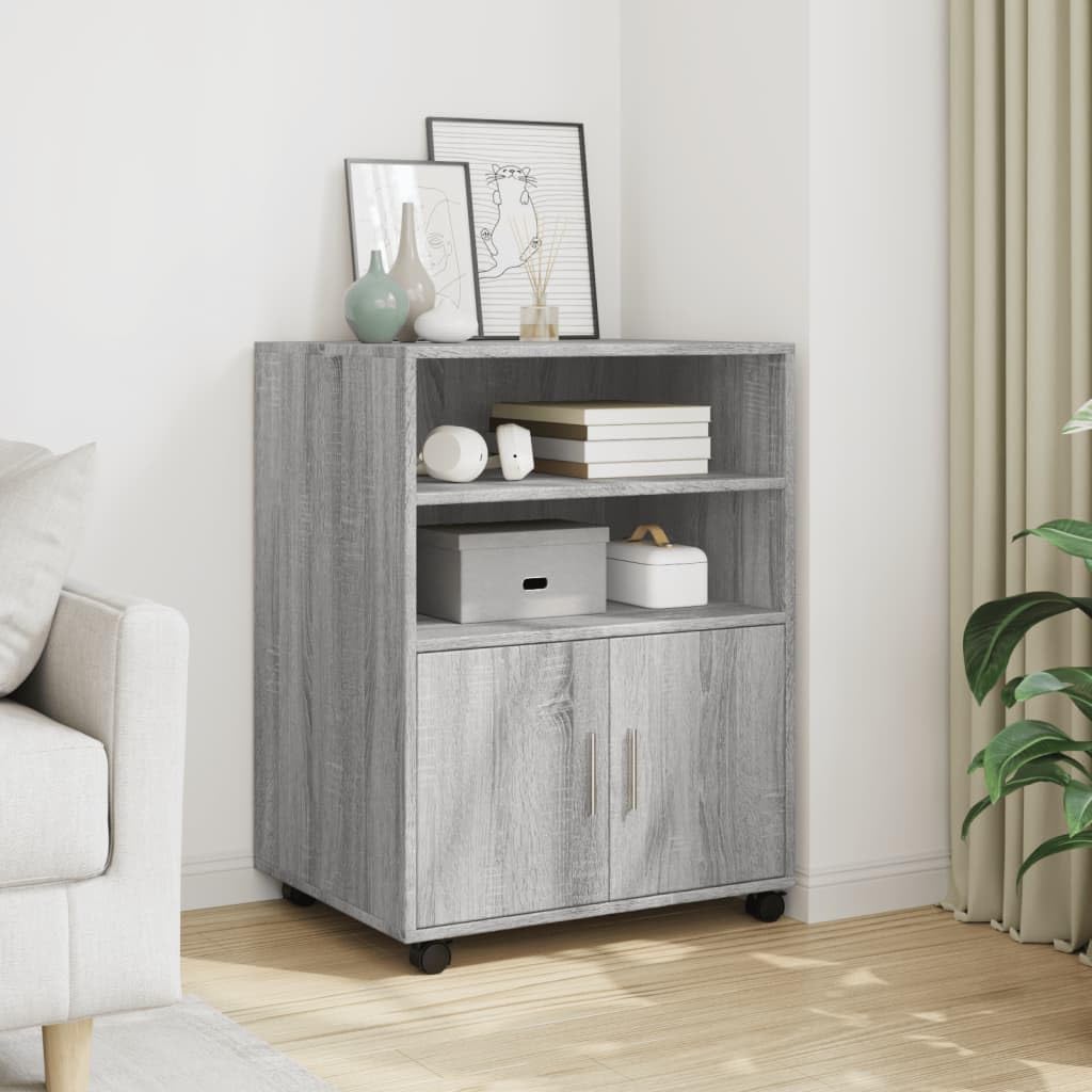 Armadio con ruote, in legno Sonoma, 60 x 48 x 81 cm, con ruote e vano armadio, spazio per ufficio e casa, mobile e versatile