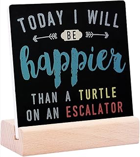 Today I Will Be Happier Than A Turtle On an Escalator Ceramic Table Plaque with Wooden Stand Motto Desk Decorations Office Decor Inspiration Positive Unique Thank You Present