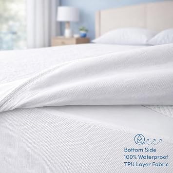 Comfort Beddings 100% Organic Cotton Mattress Protector Short Queen Mattress Cover 250GSM, Waterproof, Noiseless Fitted Bed Cover Protector with 8-18 Deep Pocket