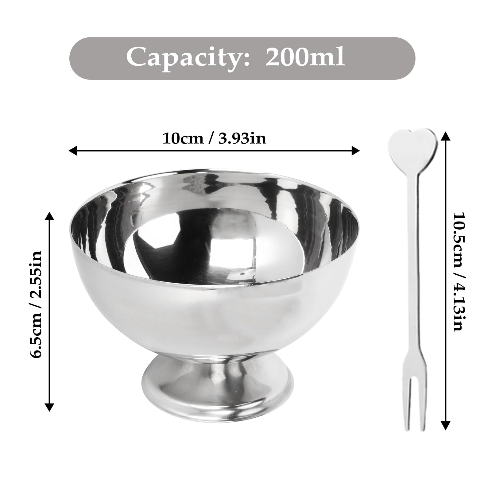 Buachois 8 Juegos Vaso de Helado de Acero Inoxidable Copa de Helado Cuencos Tazas de Postre Yogur con Patas Redondas Plateado Tazas Pudín Reutilizable con Tenedor para Postre Sundae Frutas Pie Postres