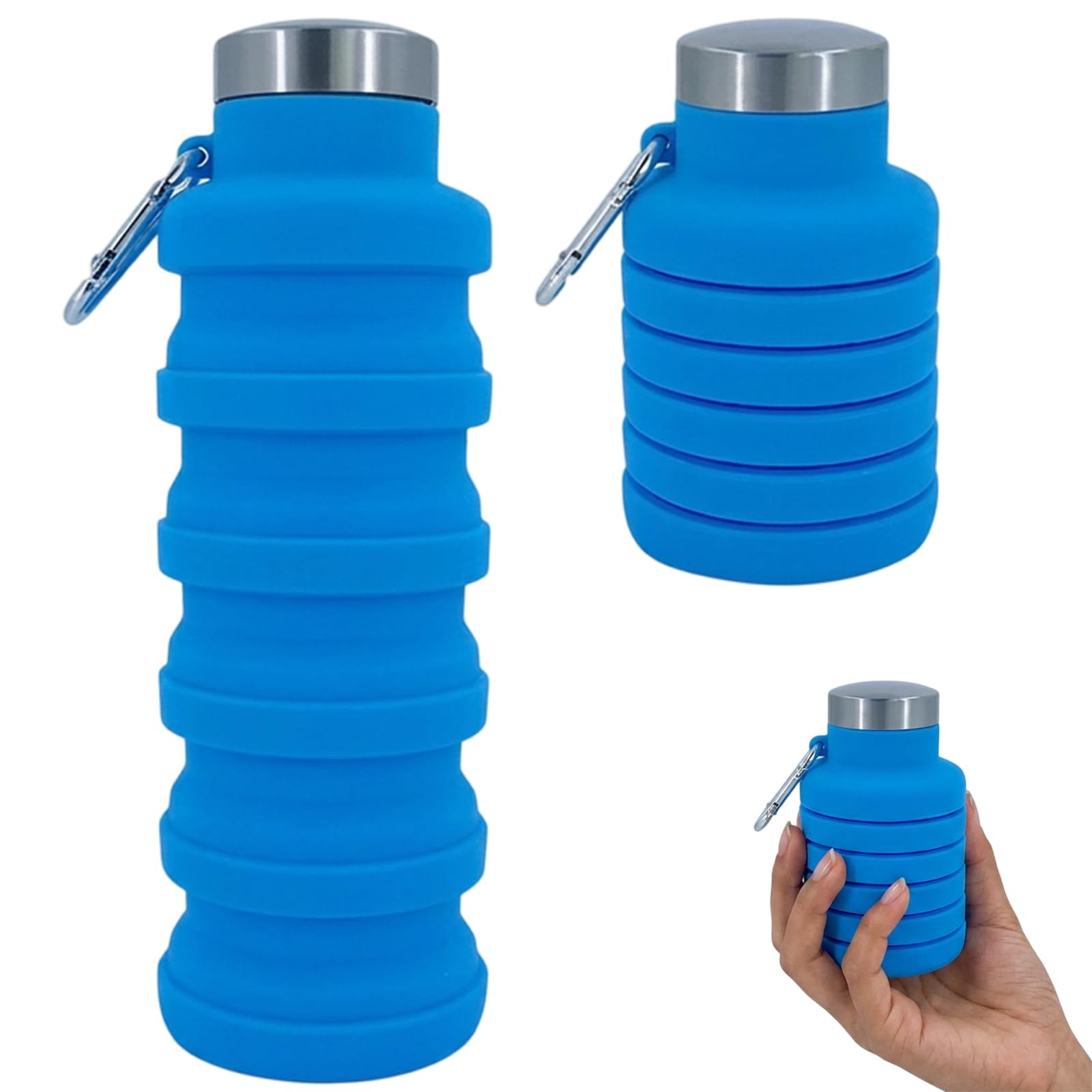 XcnPer Collapsible Water Bottle 500ml, Flexible Silicone Travel Water Bottle, Foldable Leakproof Sports Bottle with Carabiner for Gym Hiking Camping Cycling