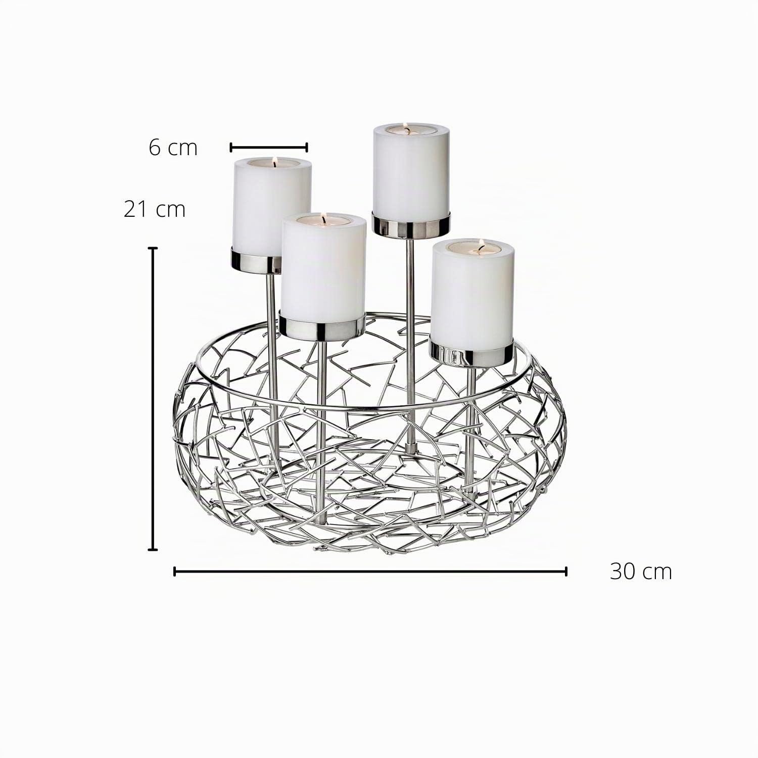 EDZARD Adventskranz Milano Up, Edelstahl glänzend vernickelt, Durchmesser 30 cm, für Stumpenkerzen ø 6 cm