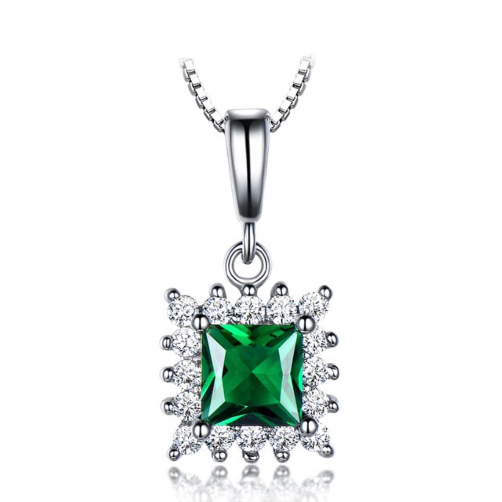 Collier en argent sterling anti-ternissement pendentif carré vert