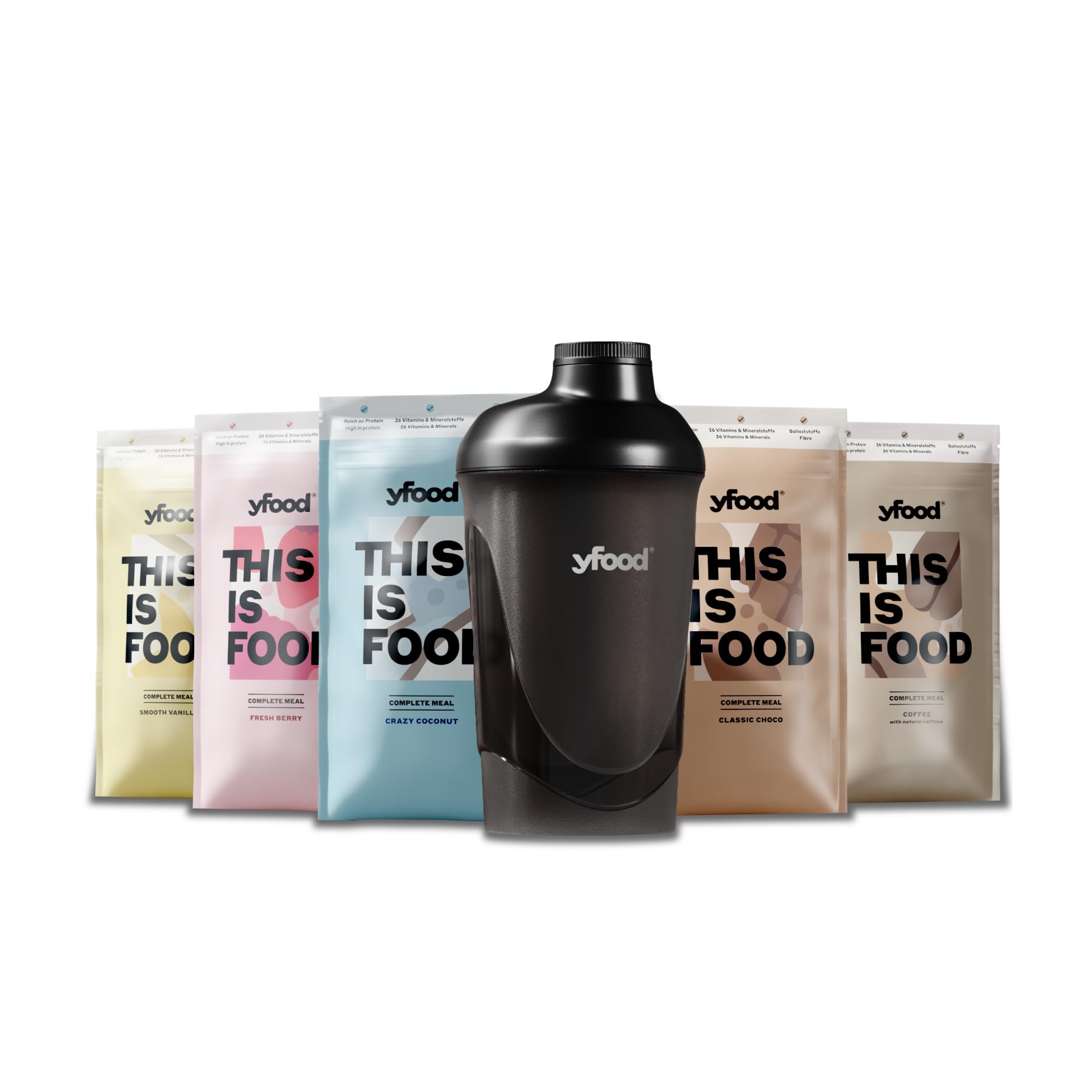 yfood Trinkmahlzeit Pulver Probierpaket zuckerarm, laktosefrei & glutenfrei (10 Mahlzeiten, 5 Sorten) - Vollwertige & gesunde Mahlzeit to go mit 25g Protein, 26 Vitamine & Mineralstoffe