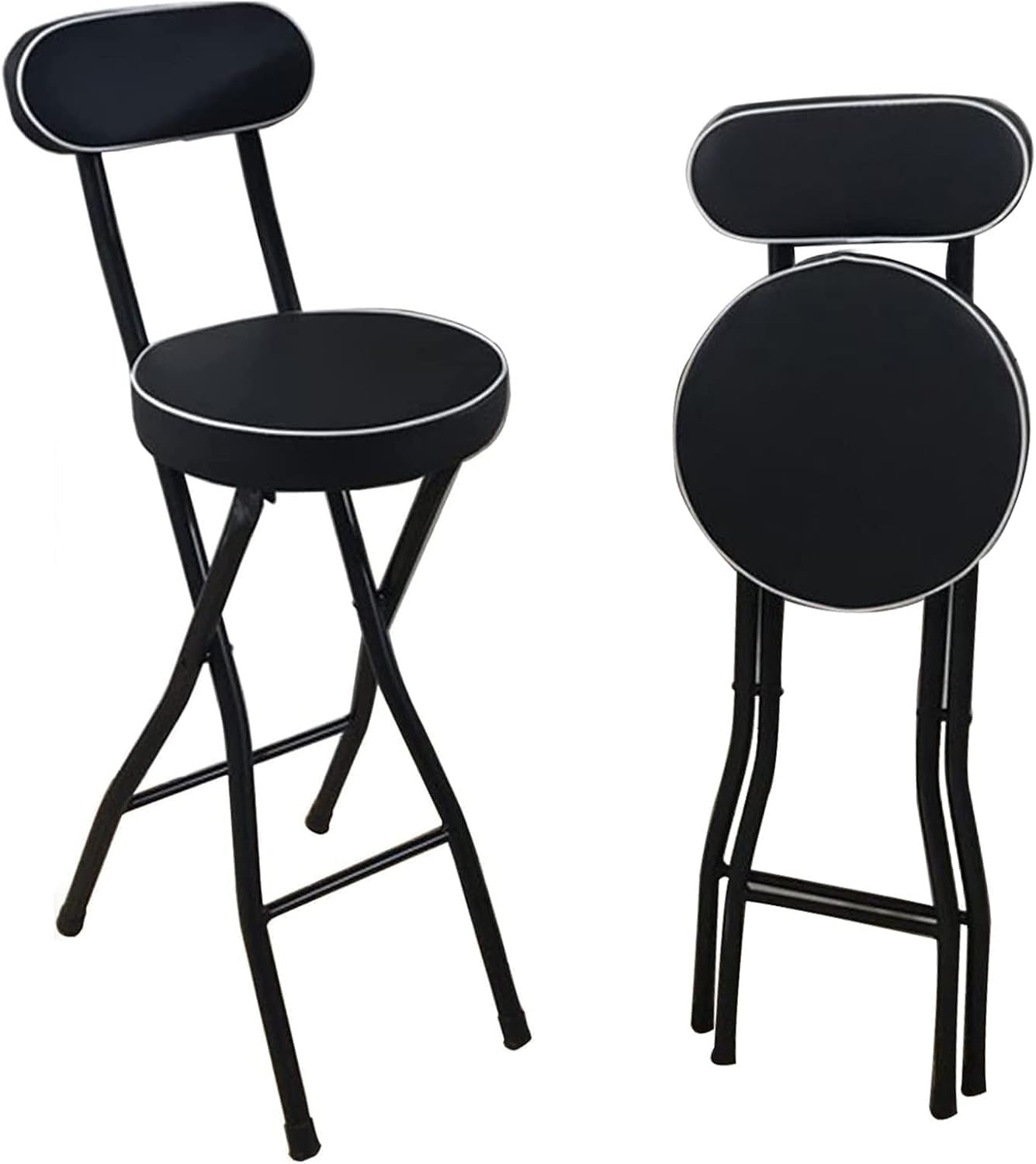 Portable Padded Folding Bar Stool for Adults High Chair Seat with 150kg Load Capacity 24inch/60cm(Black,26inch/65cm)