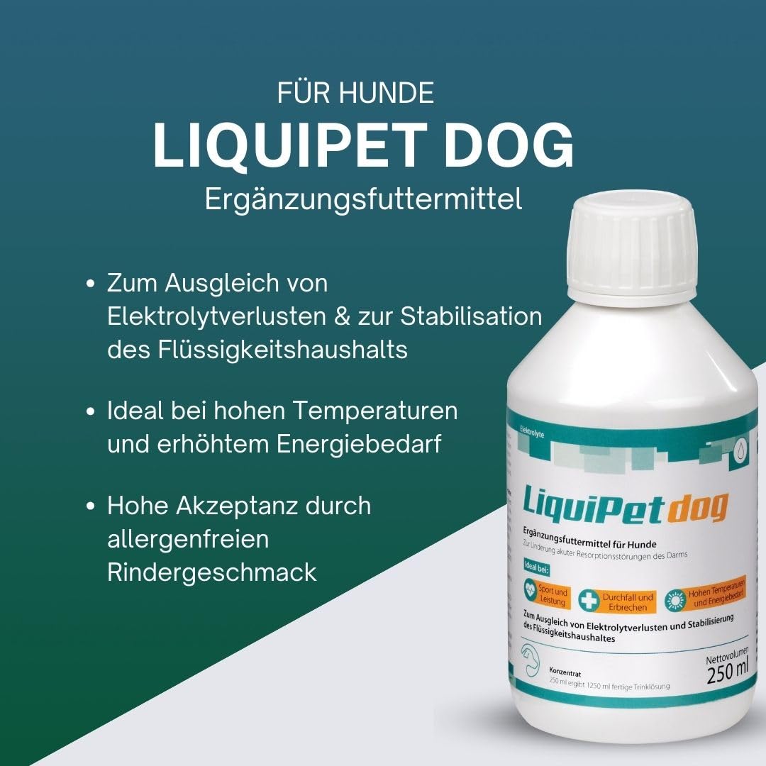 LiquiPet Dog Concentrato elettrolitico: può aiutare a compensare le perdite di elettroliti e stabilizzare l'equilibrio dei liquidi, per cani anziani e ad alte temperature, 250 ml