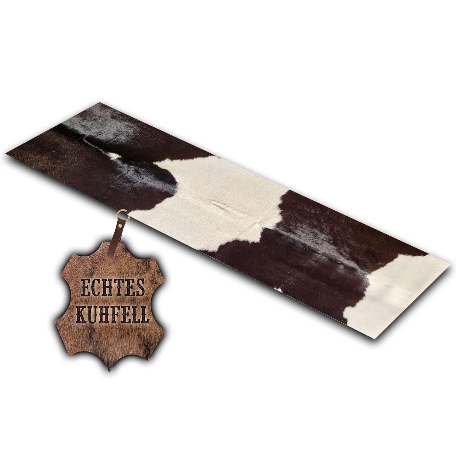 Echter Kuhfell Teppich klein, Läufer für Wohnzimmer Flur Eingangsbereich, Rinderfell für kleinere Flächen (schwarz Weiss, 120 x 40 cm)