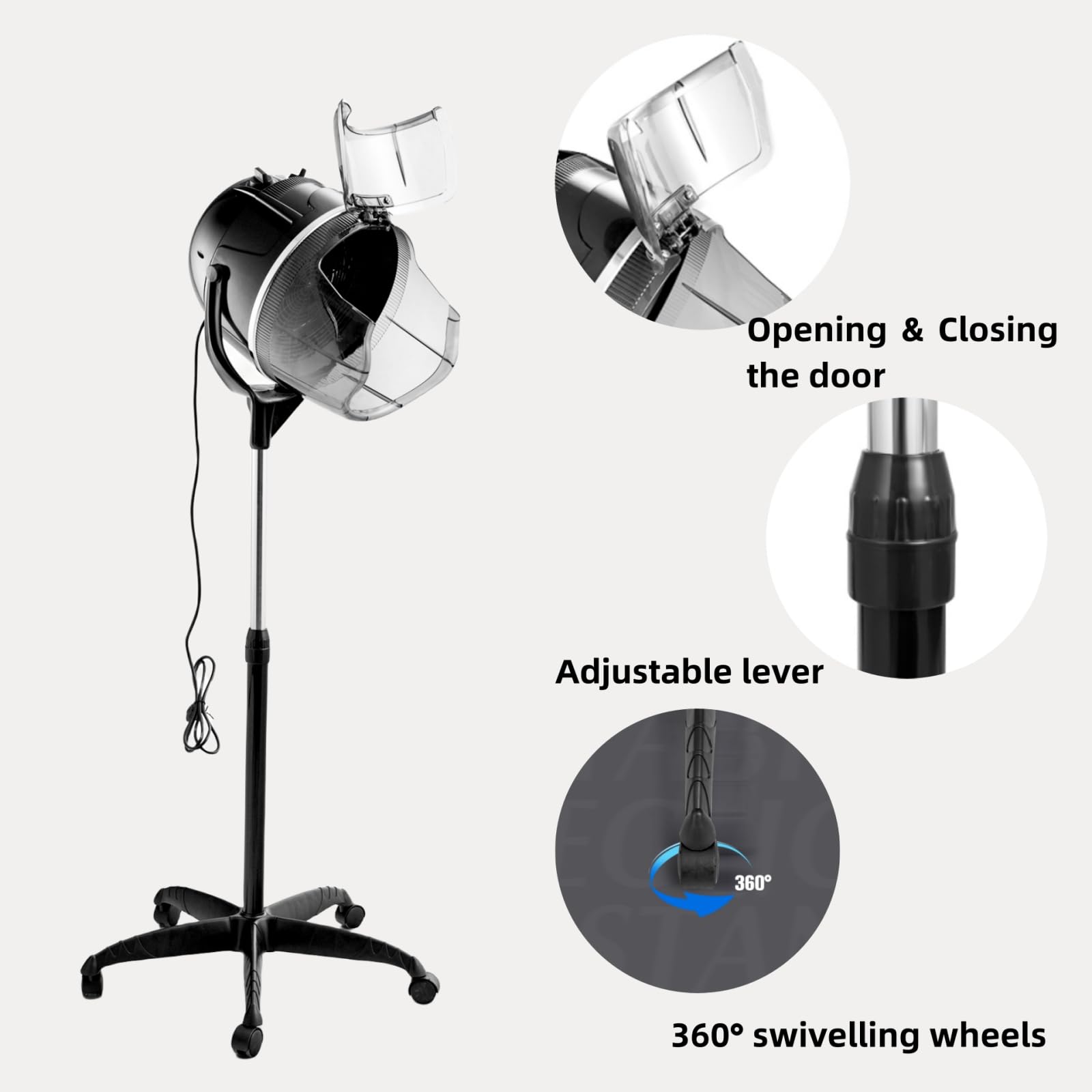 LIFEZEAL Casco Asciugacapelli Professionale 1050W z Regulowanym Stojakiem do Salonu Fryzjerskiego