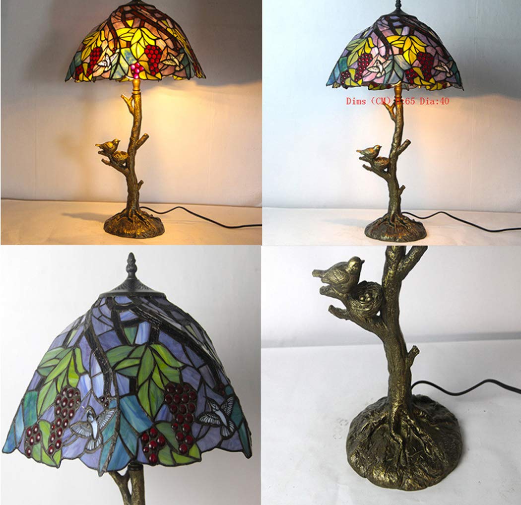 16 Cal lampa stołowa w stylu Retro Art Stained Glass'ego sztuka retro szklane lampy biurkowe lampa dekoracyjna do sypialni salon stolik nocny gabinet