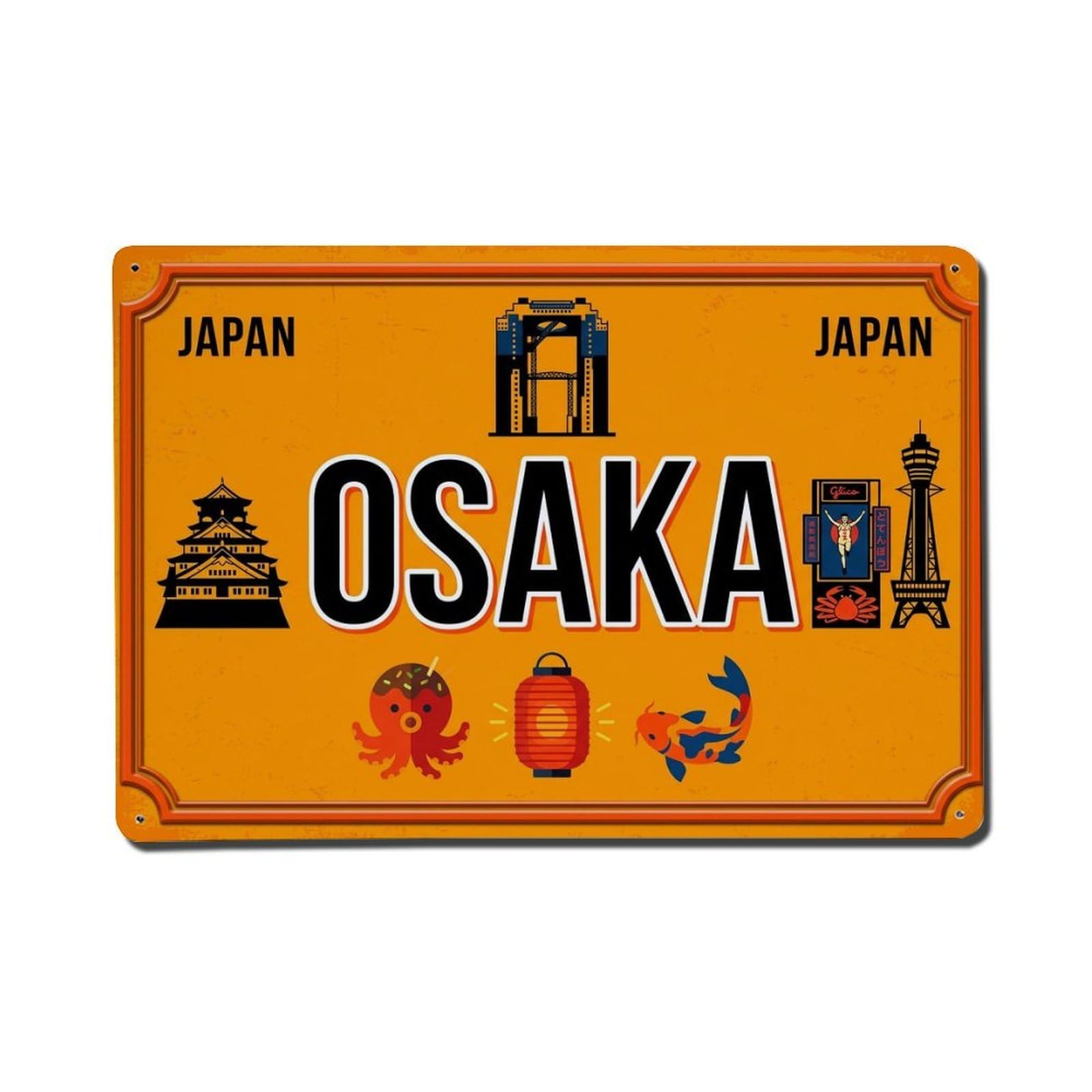 Cxhjca 8X12inch(20X30cm) Vintage Travel Osaka Japan Castle Takoyaki Metal Tin Sign